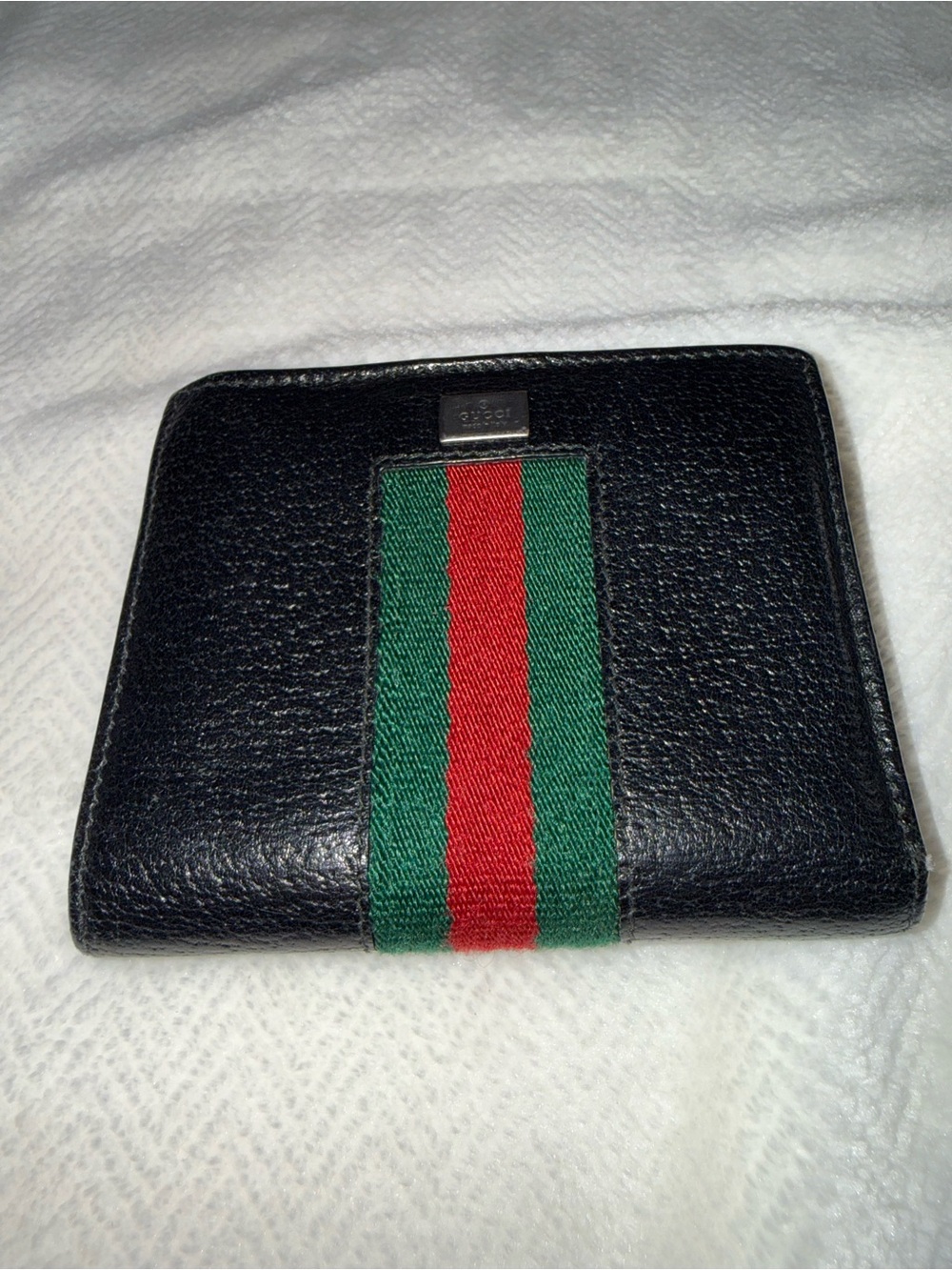 Gucci Black Leather Wallet with Green and Red Stripe